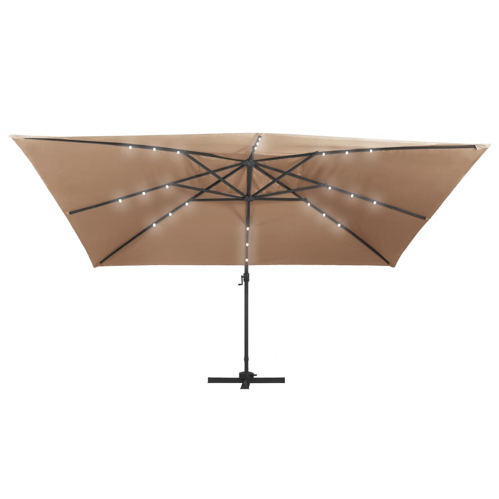 Gembinis skėtis su LED ir aliuminio stulpu, taupe, 400x300cm