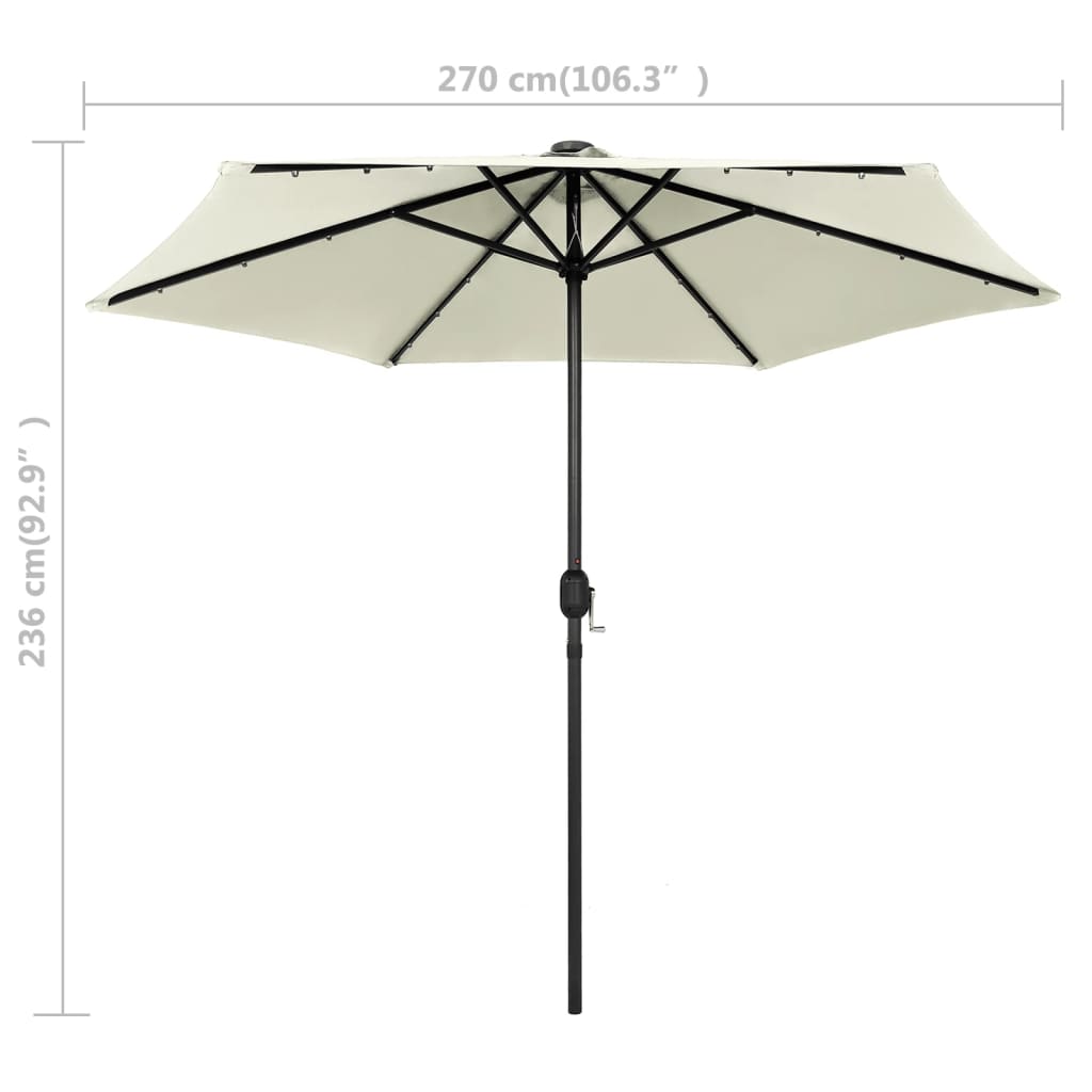 Sodo skėtis su LED ir aliuminio stulpu, smėlio baltas, 270cm