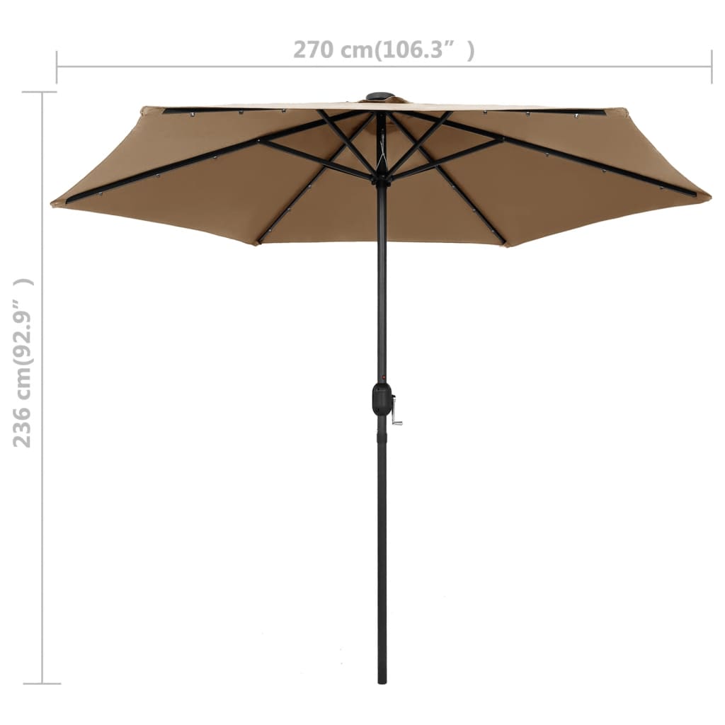 Sodo skėtis su LED ir aliuminio stulpu, taupe, 270cm