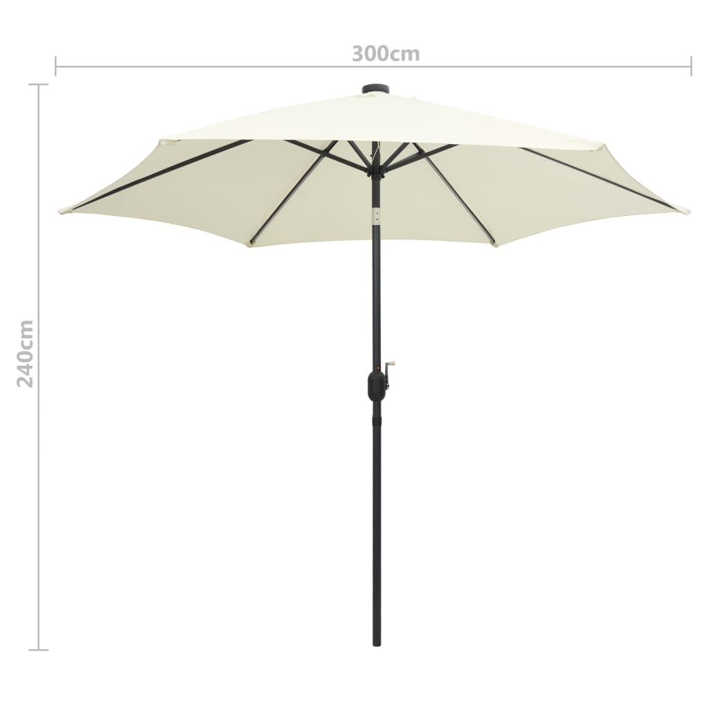 Sodo skėtis su LED ir aliuminio stulpu, smėlio baltas, 300cm