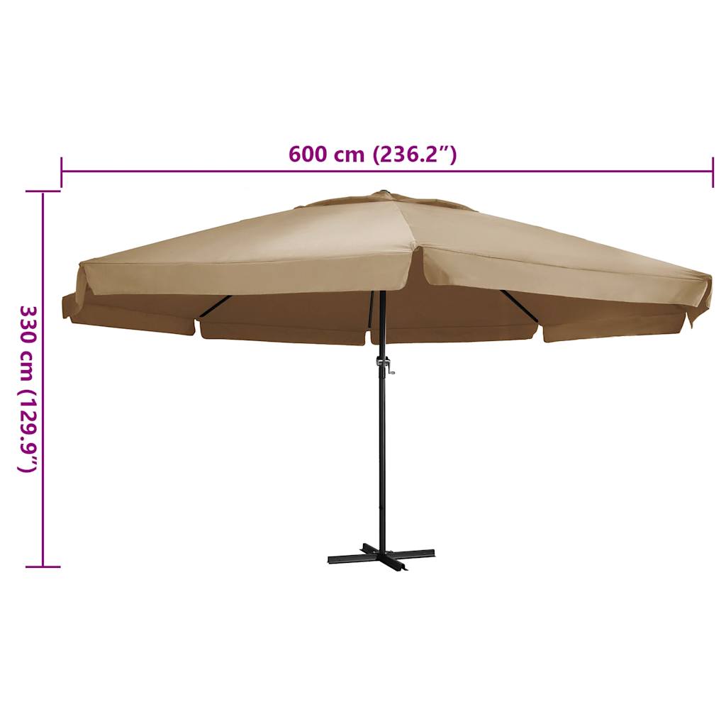 Sodo skėtis nuo saulės su aliuminio stulpu, taupe, 600cm
