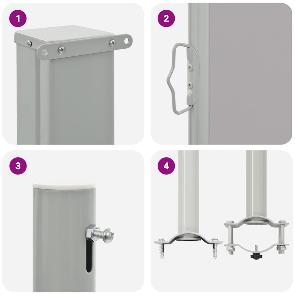 Ištraukiama šoninė kiemo pertvara, pilkos spalvos, 60x300cm