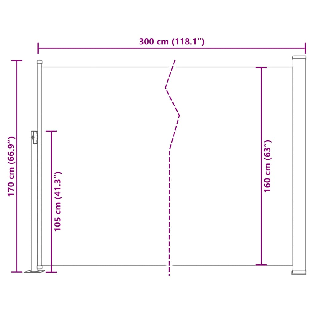 Ištraukiama šoninė kiemo pertvara, rudos spalvos, 170x300cm