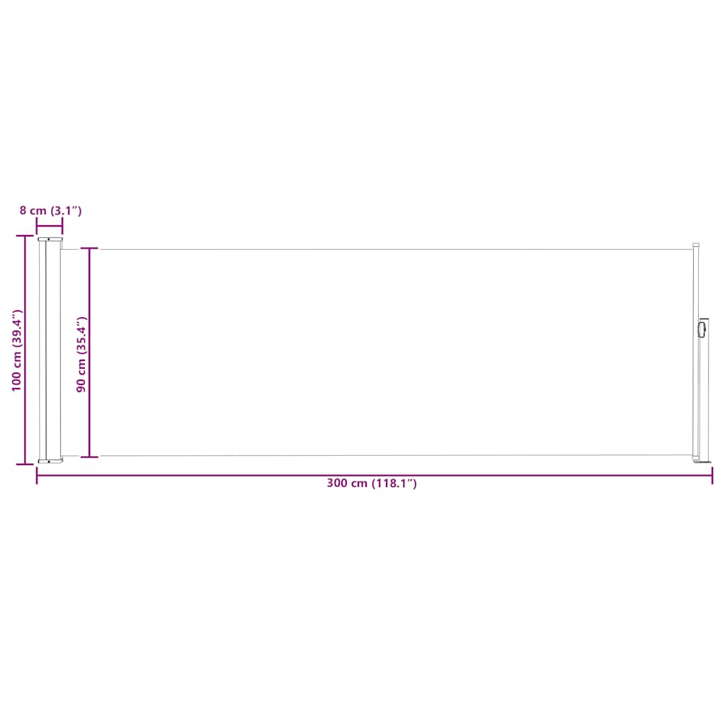 Ištraukiama šoninė kiemo pertvara, juodos spalvos, 100x300cm