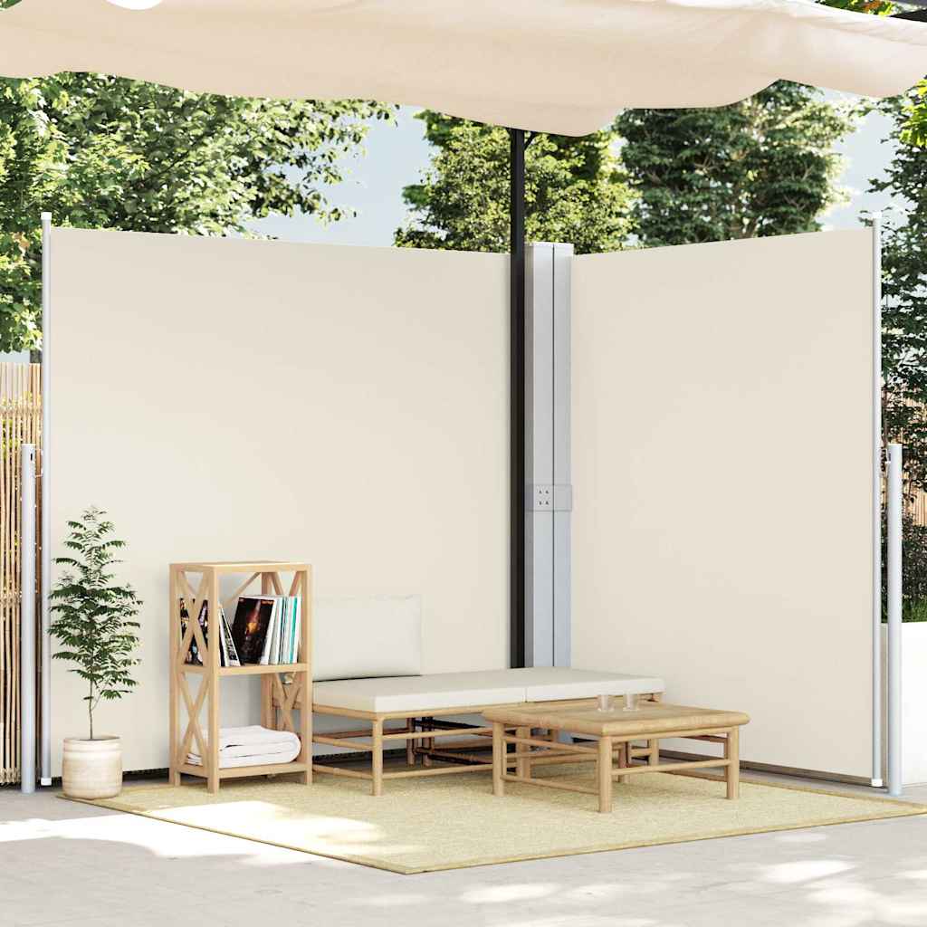 Ištraukiama dviguba šoninė kiemo pertvara, kreminė, 170x600cm
