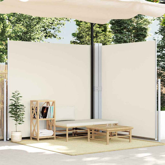 Ištraukiama dviguba šoninė kiemo pertvara, kreminė, 170x600cm