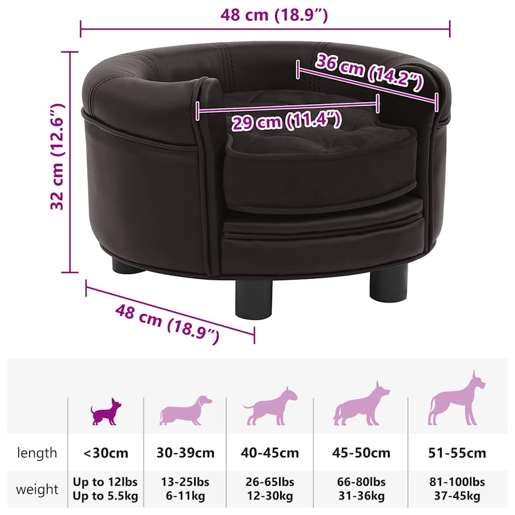 Lova šunims, ruda, 48x48x32cm, pliušas ir dirbtinė oda