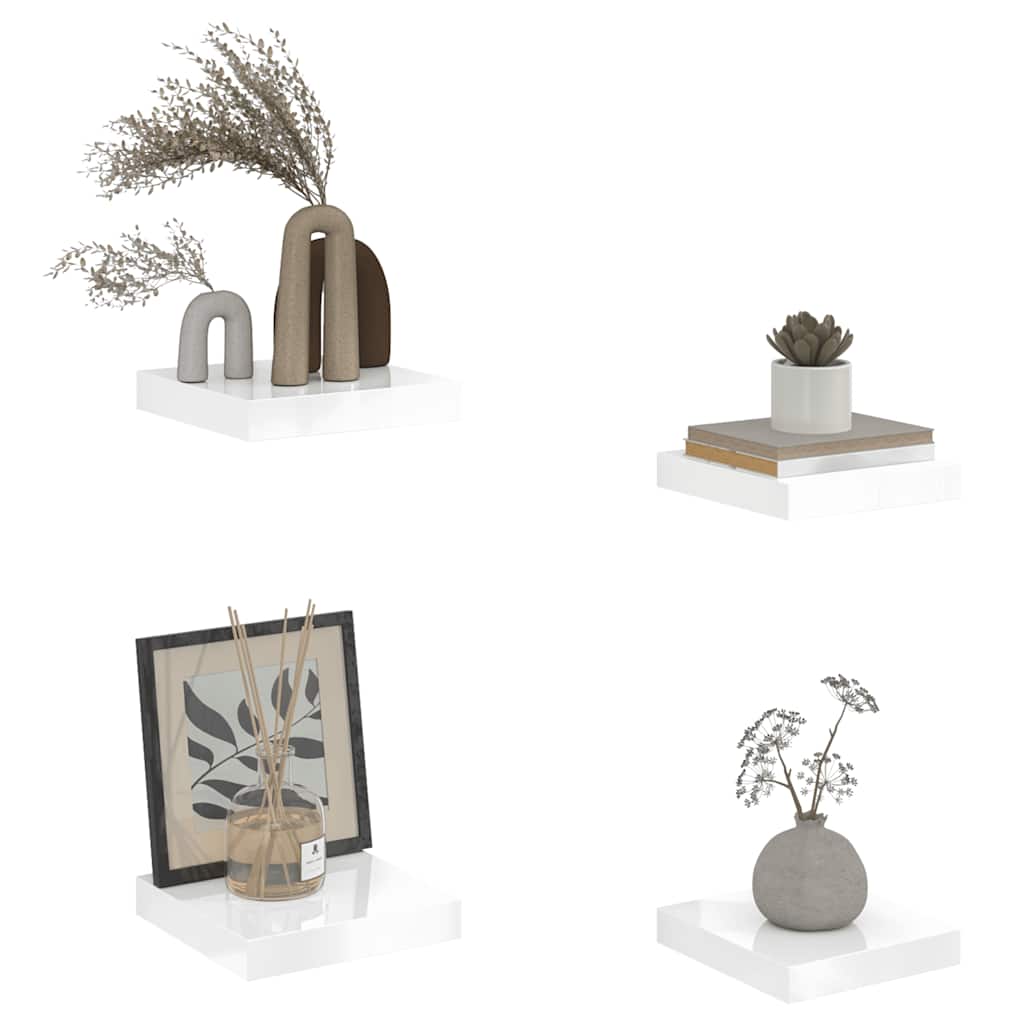 Pakabinamos lentynos, 4vnt., baltos, 23x23,5x3,8cm, MDF