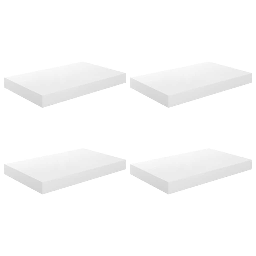 Pakabinamos sieninės lentynos, 4vnt., baltos, 40x23x3,8cm, MDF