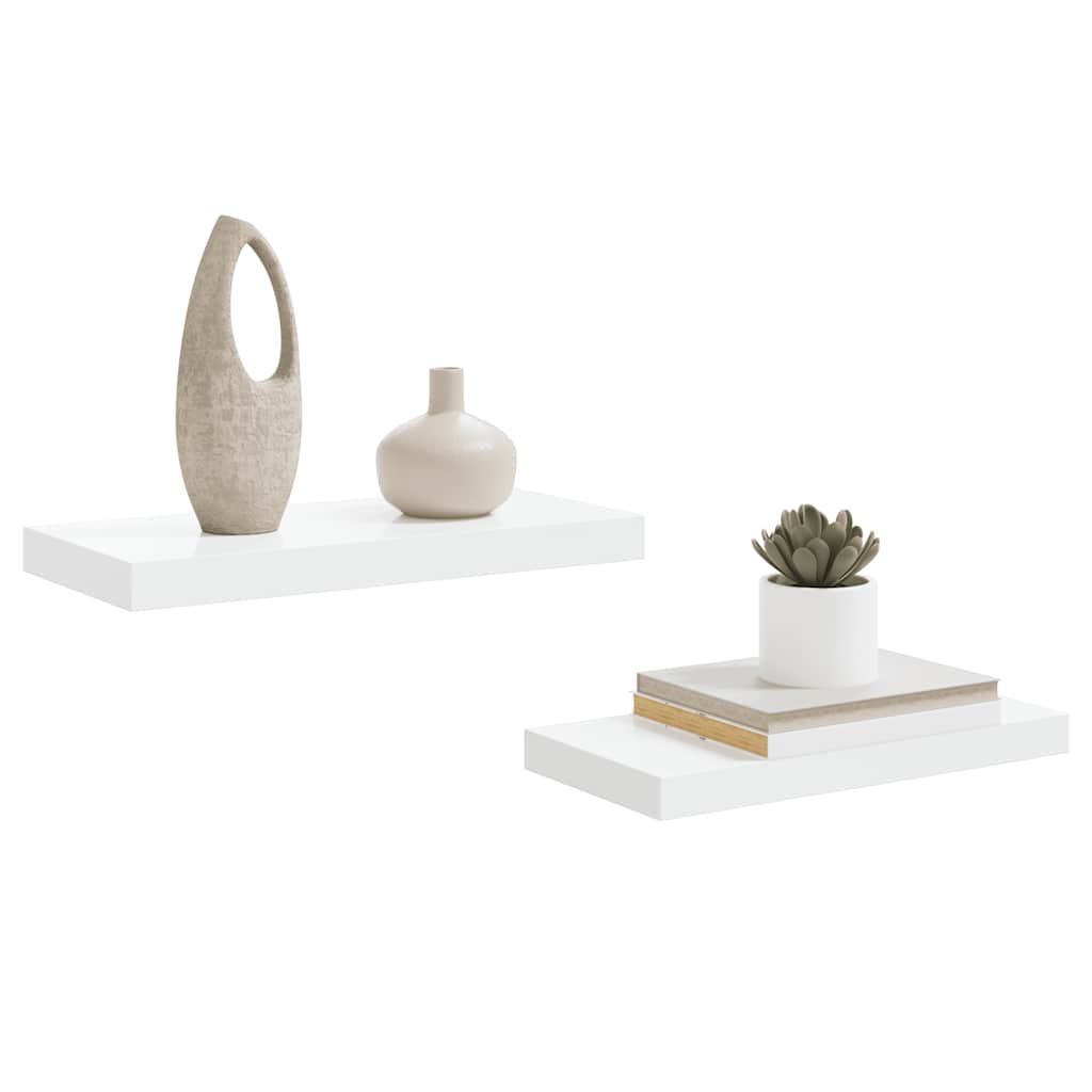 Pakabinamos sieninės lentynos, 2vnt., baltos, 50x23x3,8cm, MDF