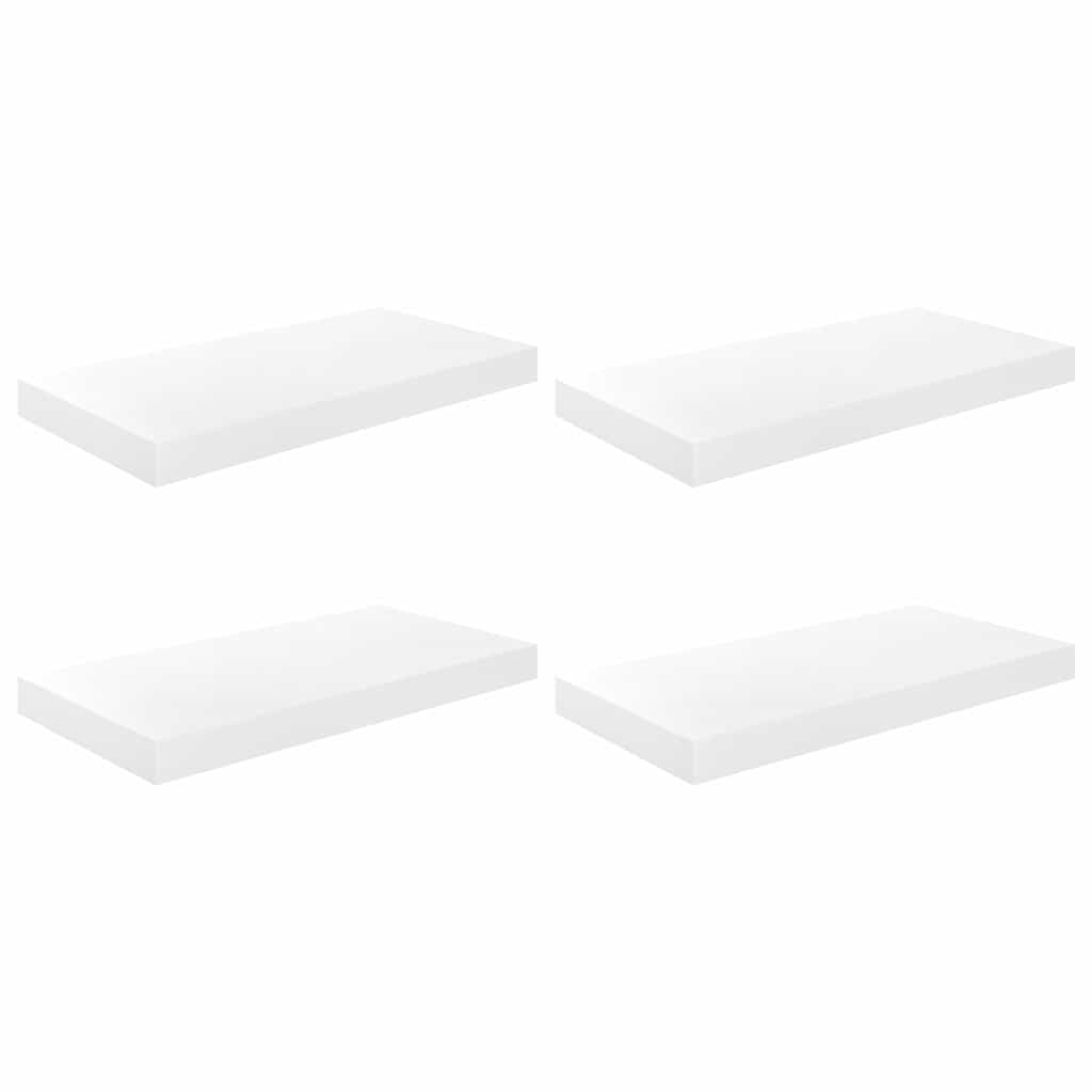 Pakabinamos sieninės lentynos, 4vnt., baltos, 50x23x3,8cm, MDF