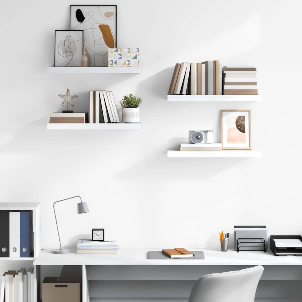 Pakabinamos lentynos, 4vnt., baltos, 60x23,5x3,8cm, MDF