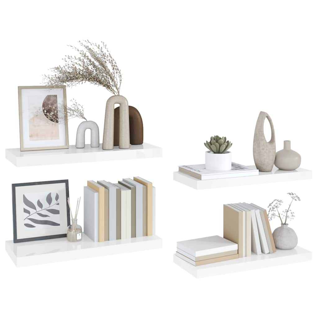 Pakabinamos lentynos, 4vnt., baltos, 60x23,5x3,8cm, MDF