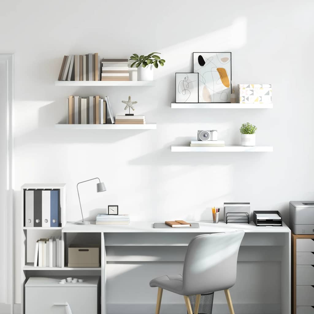 Pakabinamos lentynos, 4vnt., baltos, 80x23,5x3,8cm, MDF