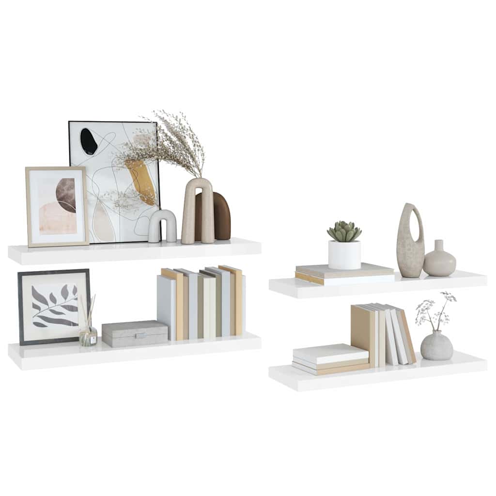 Pakabinamos lentynos, 4vnt., baltos, 80x23,5x3,8cm, MDF