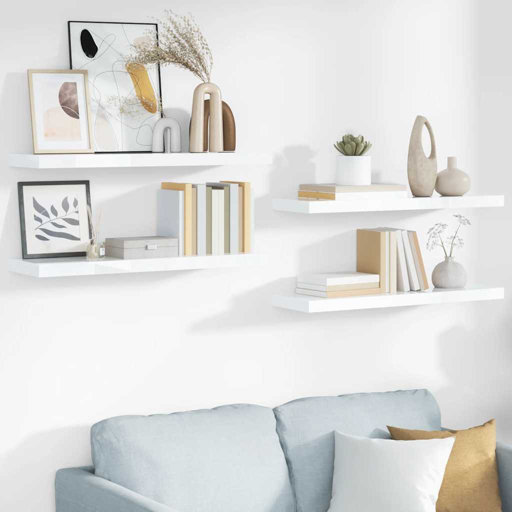 Pakabinamos lentynos, 4vnt., baltos, 80x23,5x3,8cm, MDF