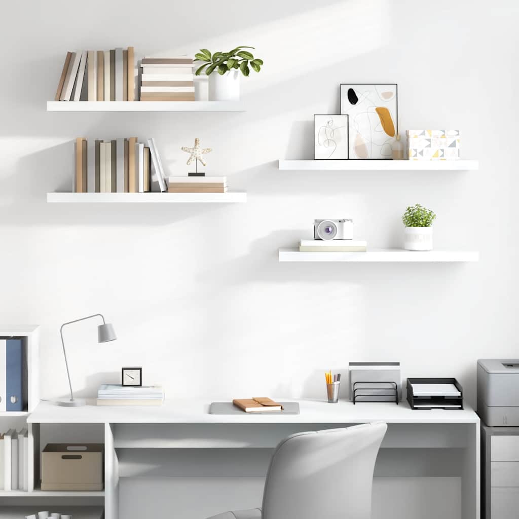 Pakabinamos lentynos, 4vnt., baltos, 90x23,5x3,8cm, MDF