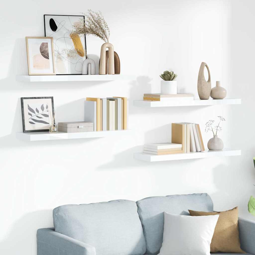Pakabinamos lentynos, 4vnt., baltos, 90x23,5x3,8cm, MDF