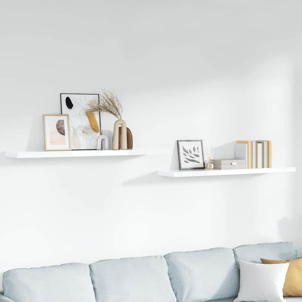 Pakabinamos lentynos, 2vnt., baltos, 120x23,5x3,8cm, MDF