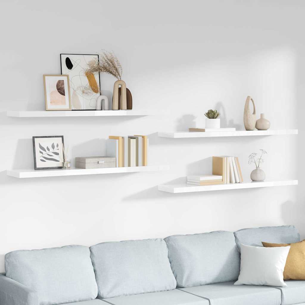 Pakabinamos lentynos, 4vnt., baltos, 120x23,5x3,8cm, MDF