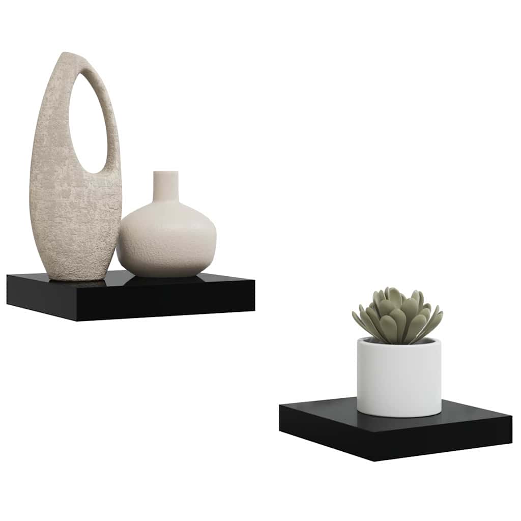 Pakabinamos lentynos, 2vnt., juodos, 23x23,5x3,8cm, MDF
