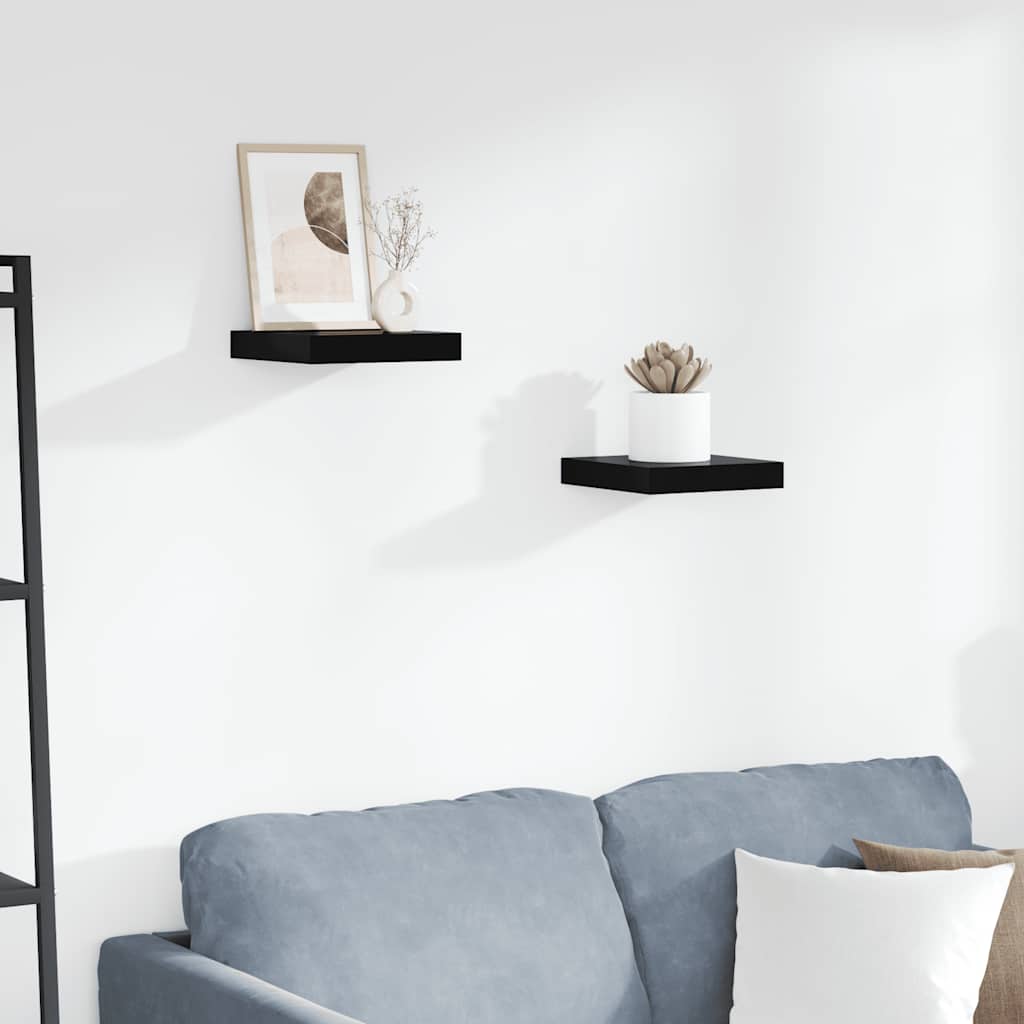 Pakabinamos lentynos, 2vnt., juodos, 23x23,5x3,8cm, MDF