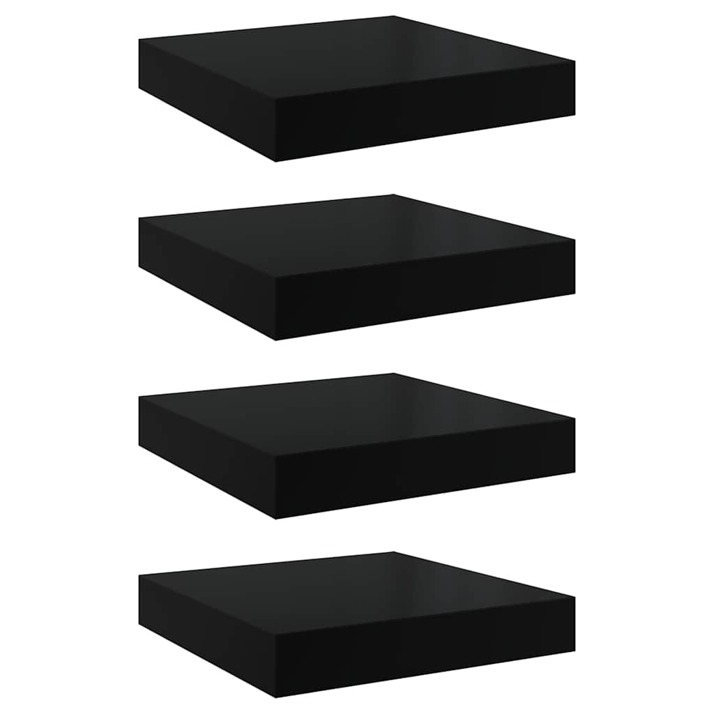 Pakabinamos lentynos, 4vnt., juodos, 23x23,5x3,8cm, MDF