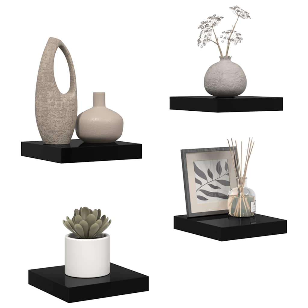 Pakabinamos lentynos, 4vnt., juodos, 23x23,5x3,8cm, MDF