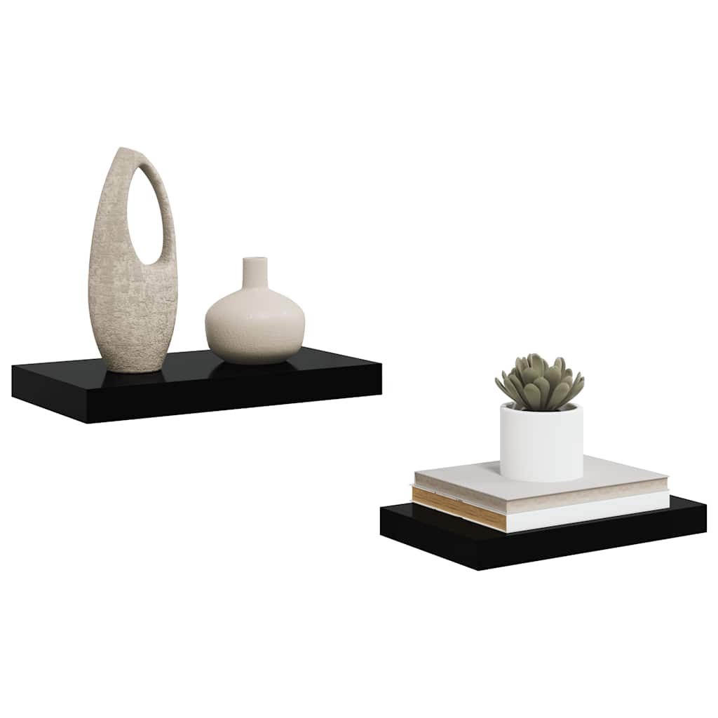 Pakabinamos sieninės lentynos, 2vnt., juodos, 40x23x3,8cm, MDF