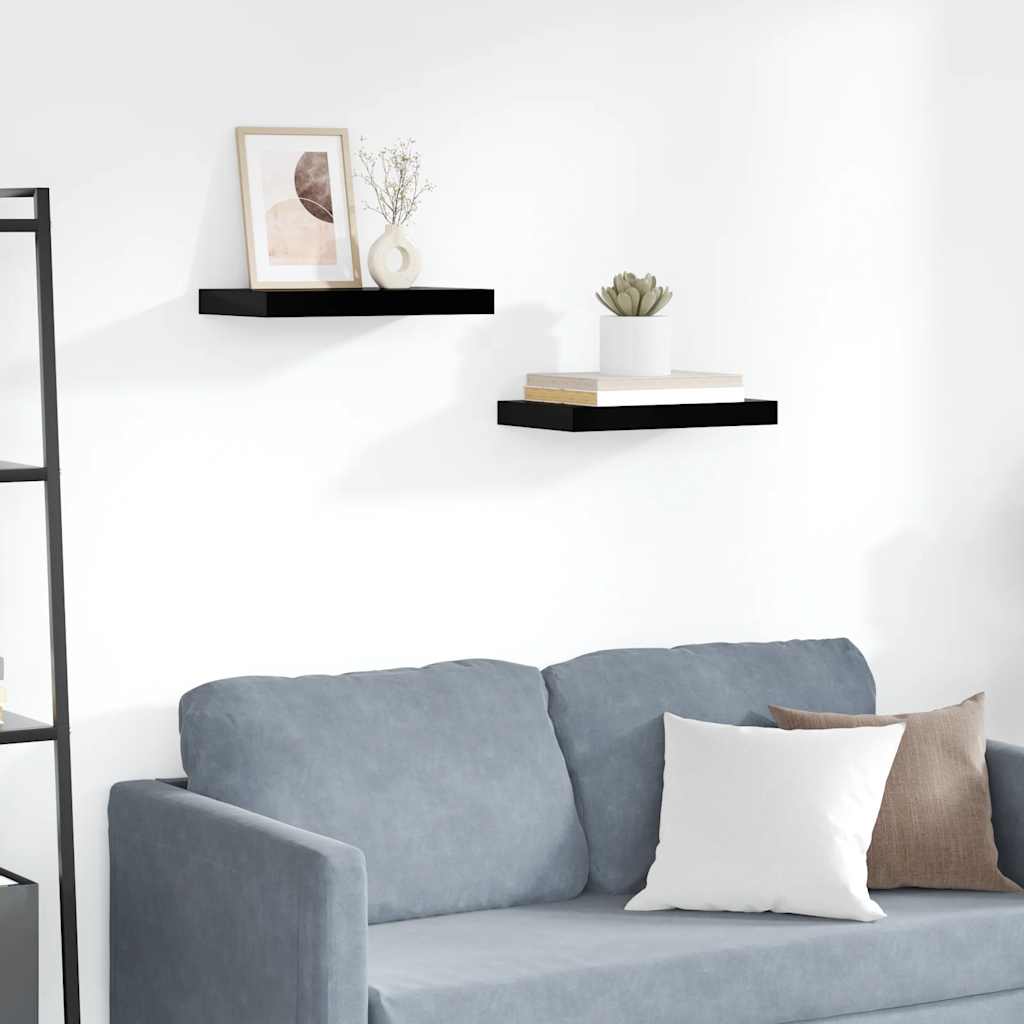 Pakabinamos sieninės lentynos, 2vnt., juodos, 40x23x3,8cm, MDF