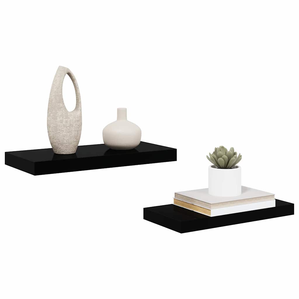 Pakabinamos sieninės lentynos, 2vnt., juodos, 50x23x3,8cm, MDF