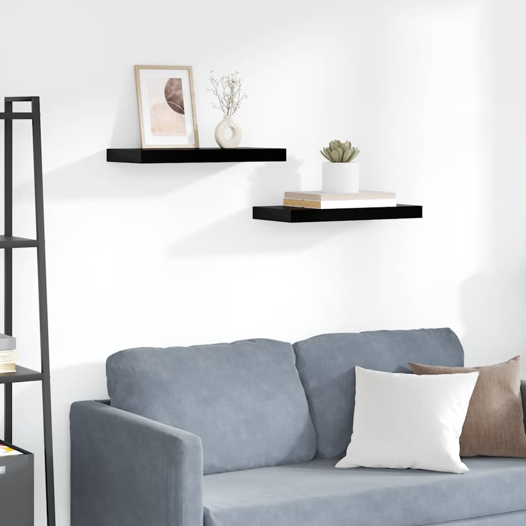 Pakabinamos sieninės lentynos, 2vnt., juodos, 50x23x3,8cm, MDF