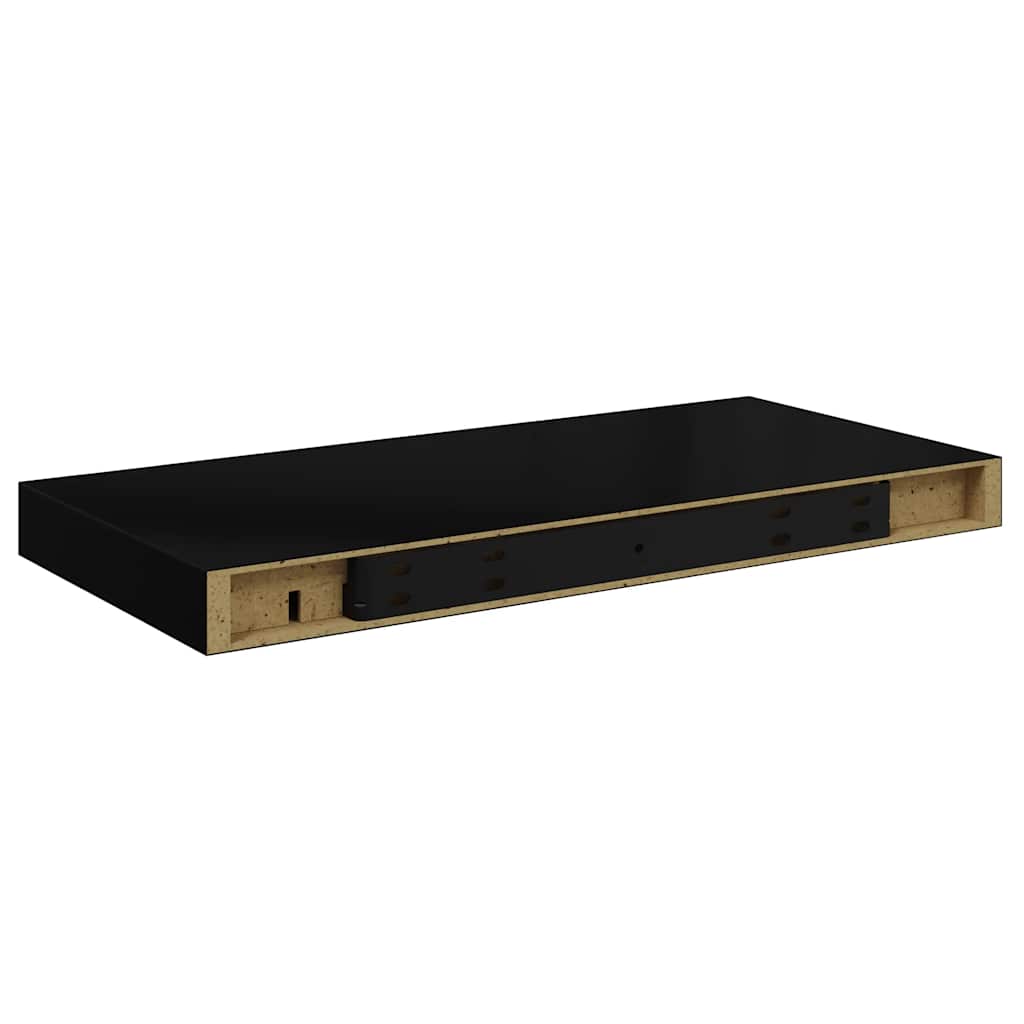 Pakabinamos sieninės lentynos, 4vnt., juodos, 50x23x3,8cm, MDF