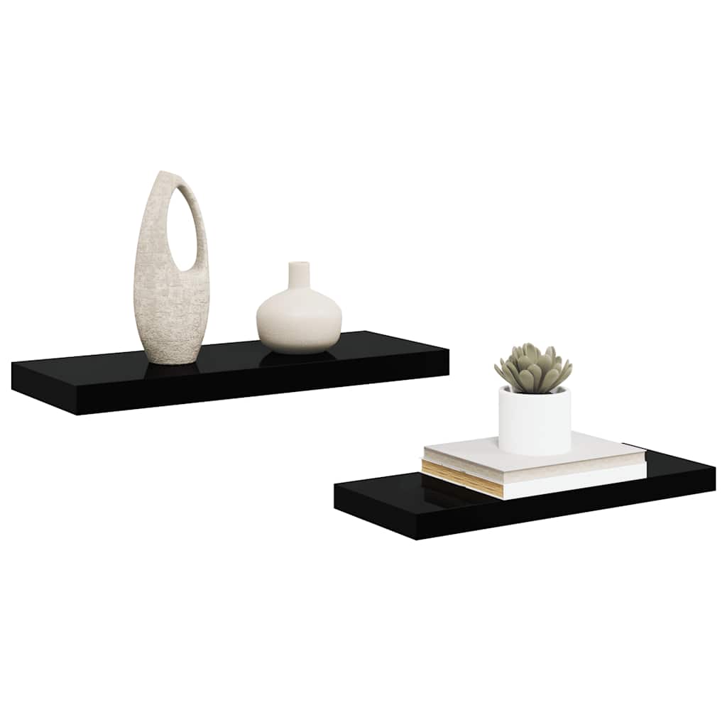 Pakabinamos lentynos, 2vnt., juodos, 60x23,5x3,8cm, MDF