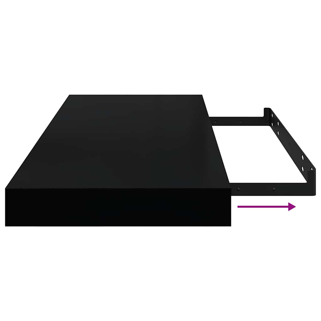 Pakabinamos lentynos, 4vnt., juodos, 60x23,5x3,8cm, MDF