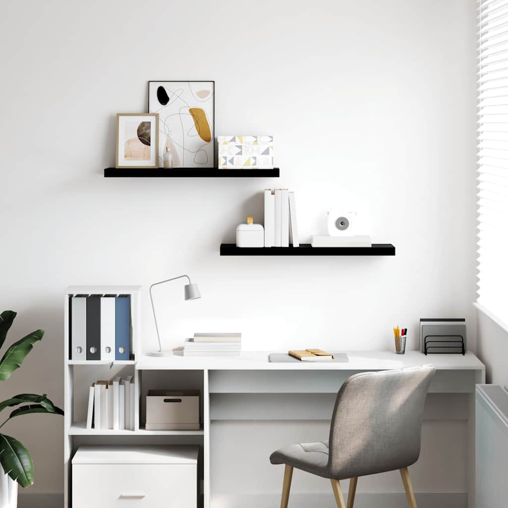 Pakabinamos lentynos, 2vnt., juodos, 80x23,5x3,8cm, MDF