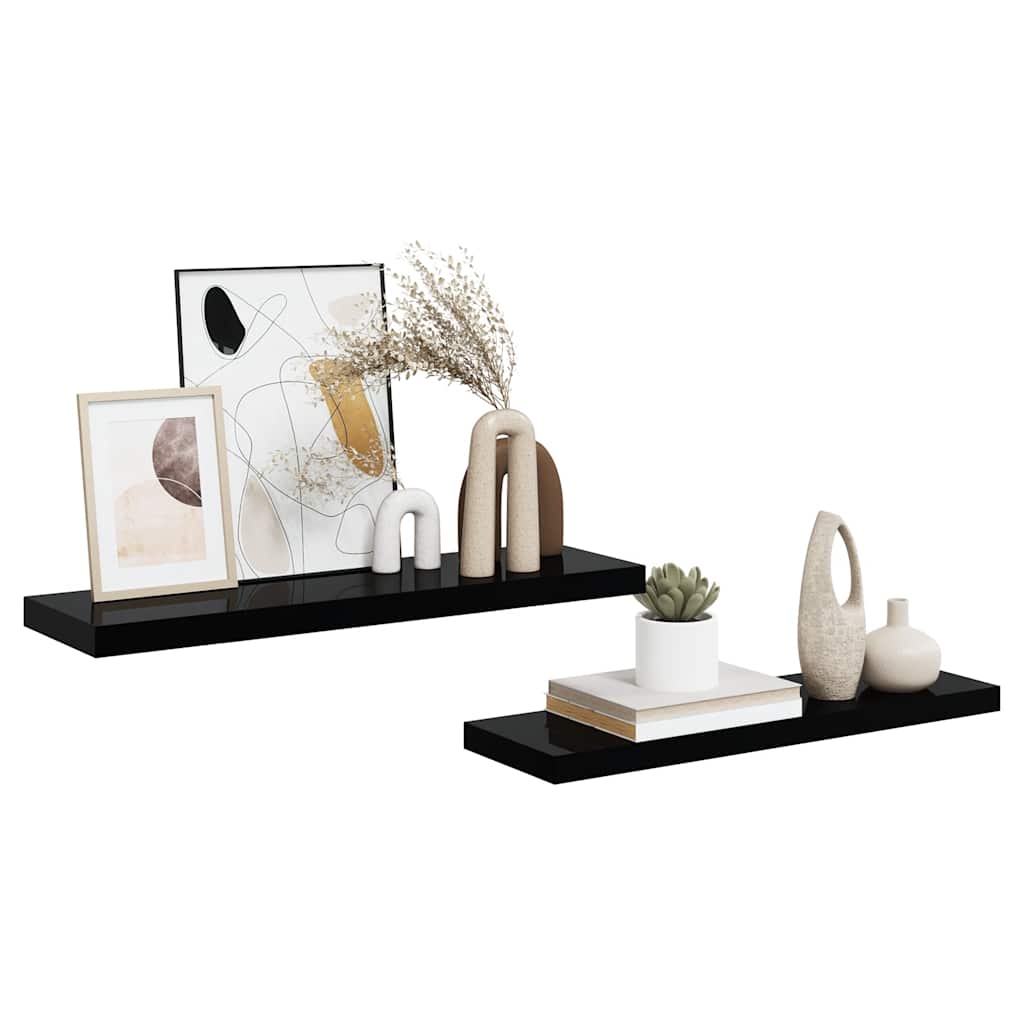Pakabinamos lentynos, 2vnt., juodos, 80x23,5x3,8cm, MDF