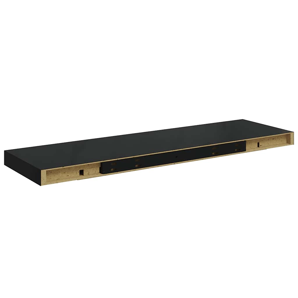 Pakabinamos lentynos, 2vnt., juodos, 80x23,5x3,8cm, MDF