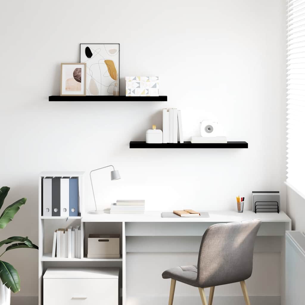 Pakabinamos lentynos, 2vnt., juodos, 90x23,5x3,8cm, MDF
