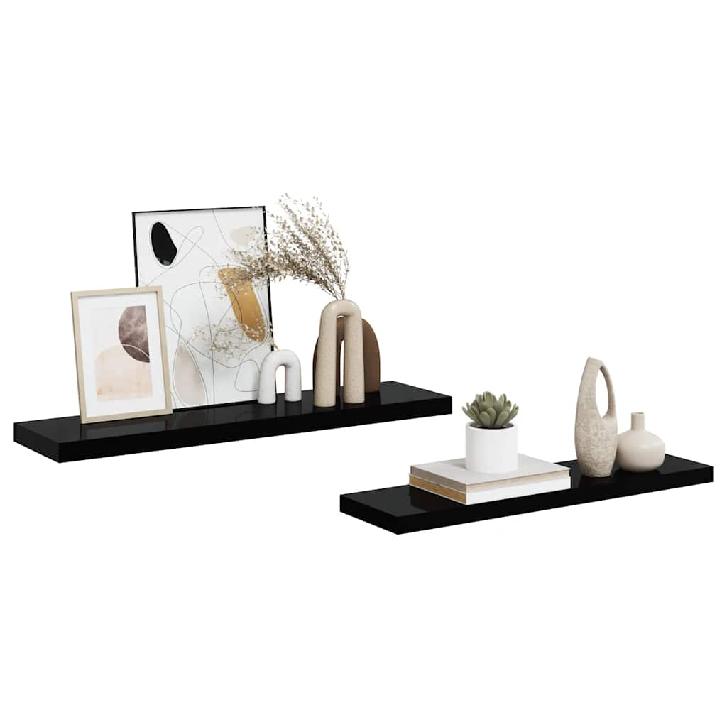 Pakabinamos lentynos, 2vnt., juodos, 90x23,5x3,8cm, MDF