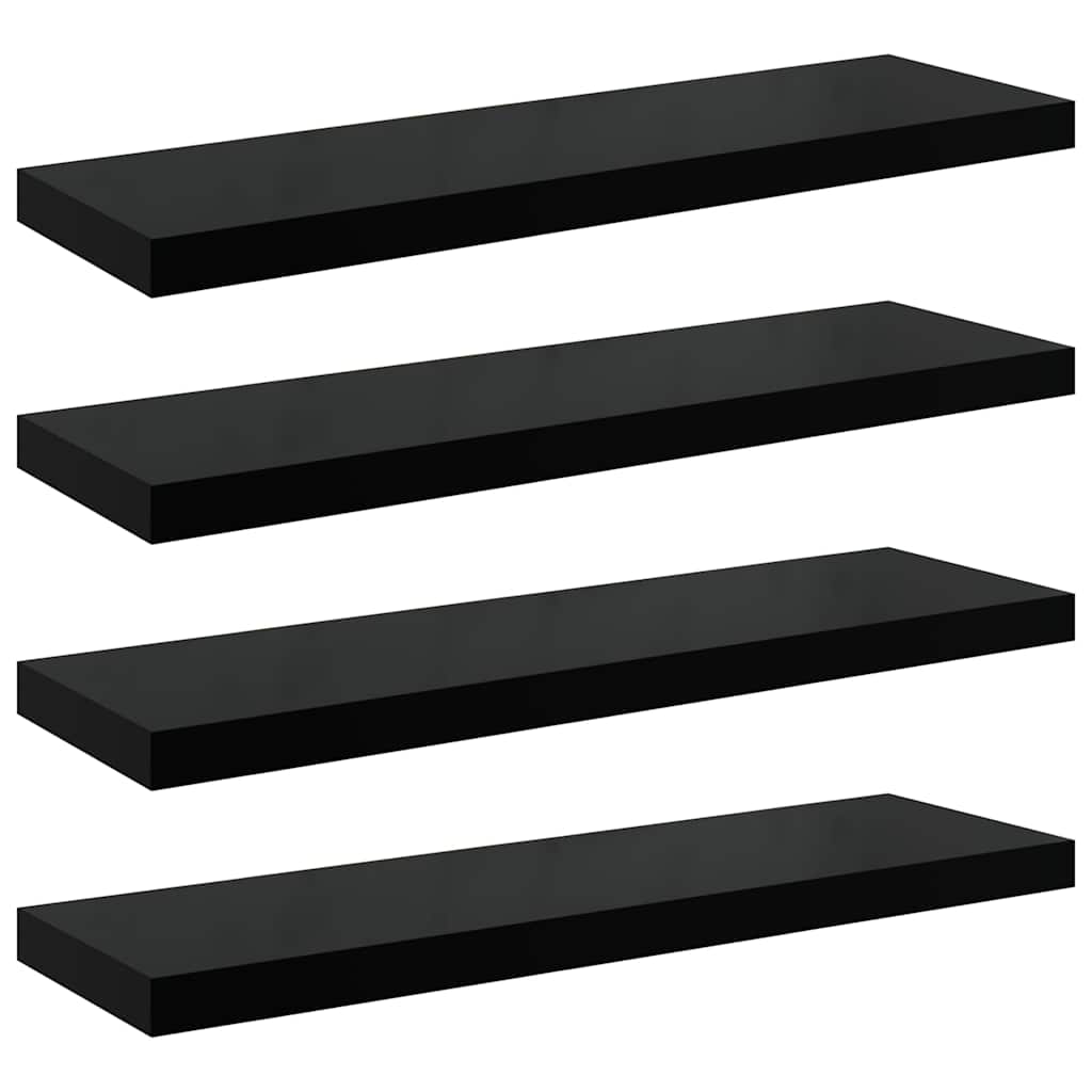 Pakabinamos lentynos, 4vnt., juodos, 90x23,5x3,8cm, MDF