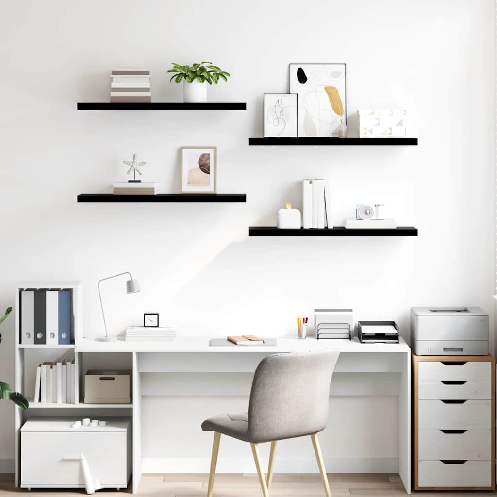 Pakabinamos lentynos, 4vnt., juodos, 90x23,5x3,8cm, MDF