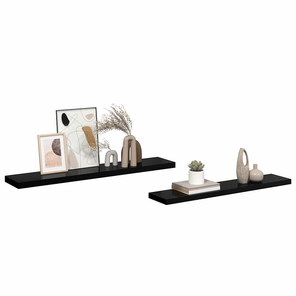 Pakabinamos lentynos, 2vnt., juodos, 120x23,5x3,8cm, MDF