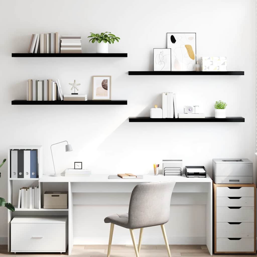 Pakabinamos lentynos, 4vnt., juodos, 120x23,5x3,8cm, MDF