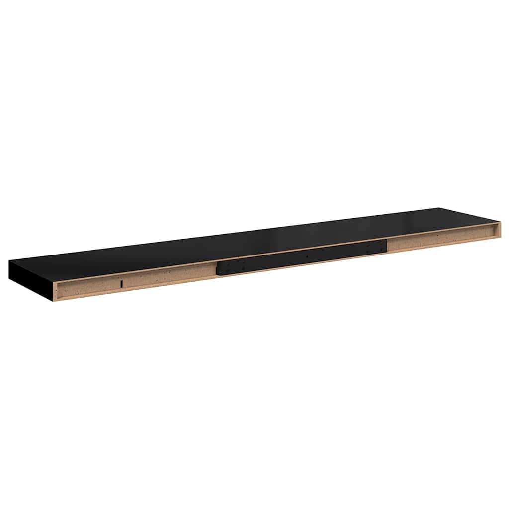 Pakabinamos lentynos, 4vnt., juodos, 120x23,5x3,8cm, MDF