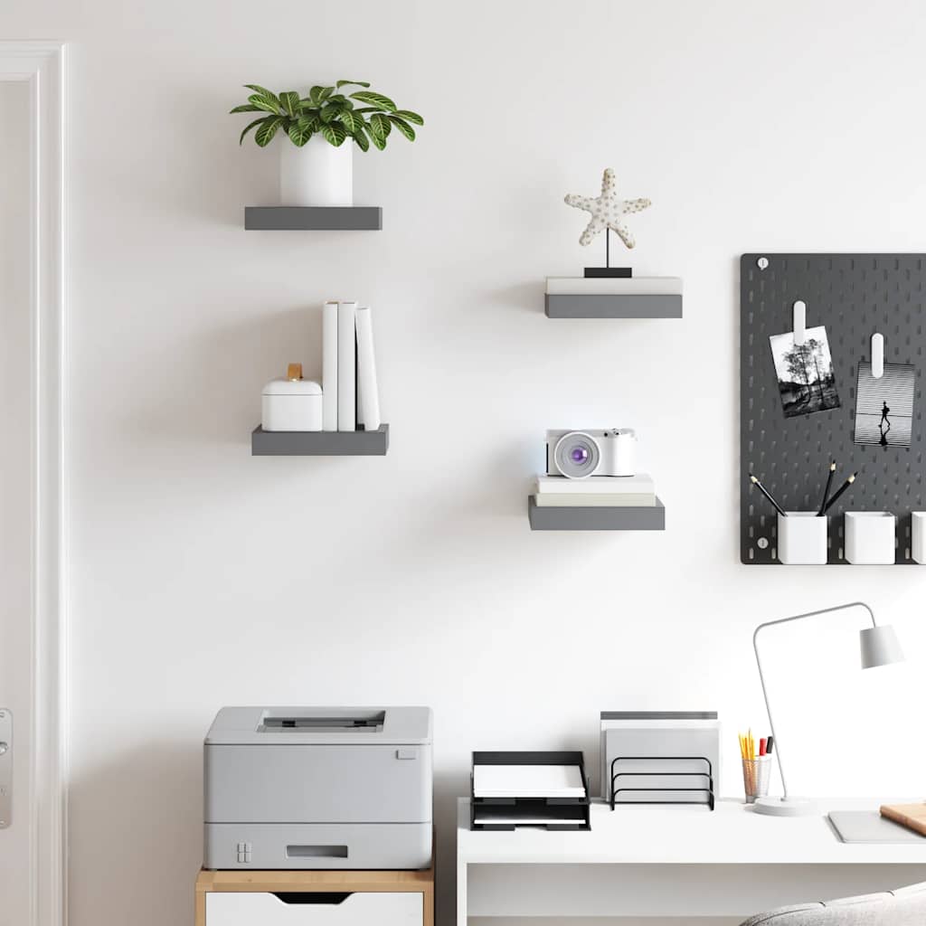 Pakabinamos lentynos, 4vnt., pilkos, 23x23,5x3,8cm, MDF