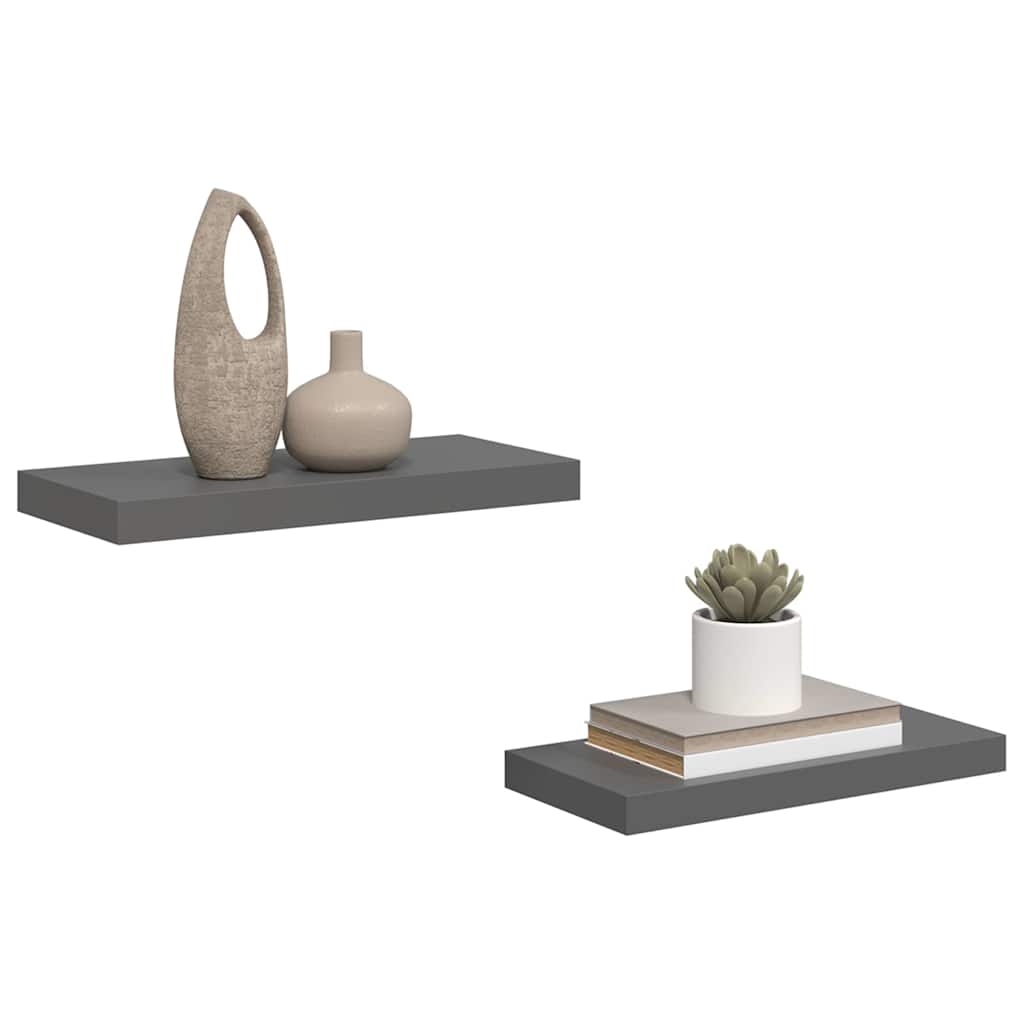 Pakabinamos sieninės lentynos, 2vnt., pilkos, 50x23x3,8cm, MDF