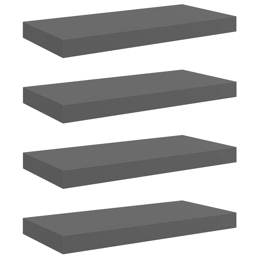 Pakabinamos sieninės lentynos, 4vnt., pilkos, 50x23x3,8cm, MDF