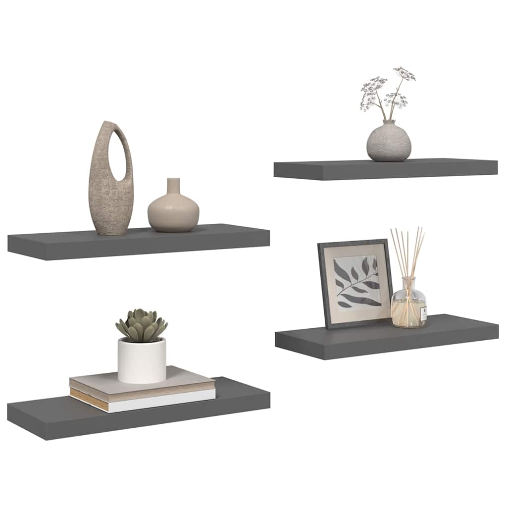 Pakabinamos lentynos, 4vnt., pilkos, 60x23,5x3,8cm, MDF