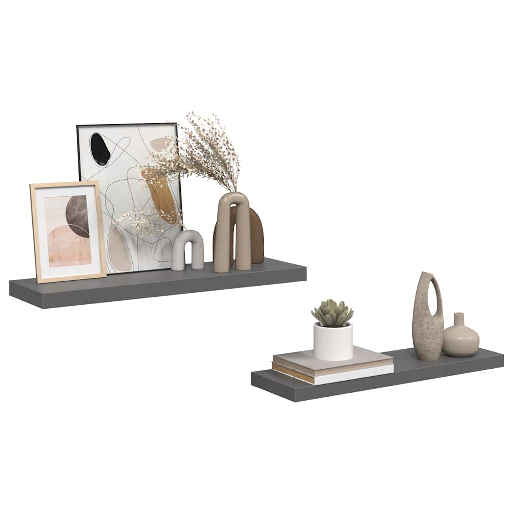 Pakabinamos lentynos, 2vnt., pilkos, 80x23,5x3,8cm, MDF